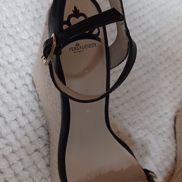 Fergalicious Wedge black silver and gems buckle open toe sandle women size 9 - Picture 12 of 12